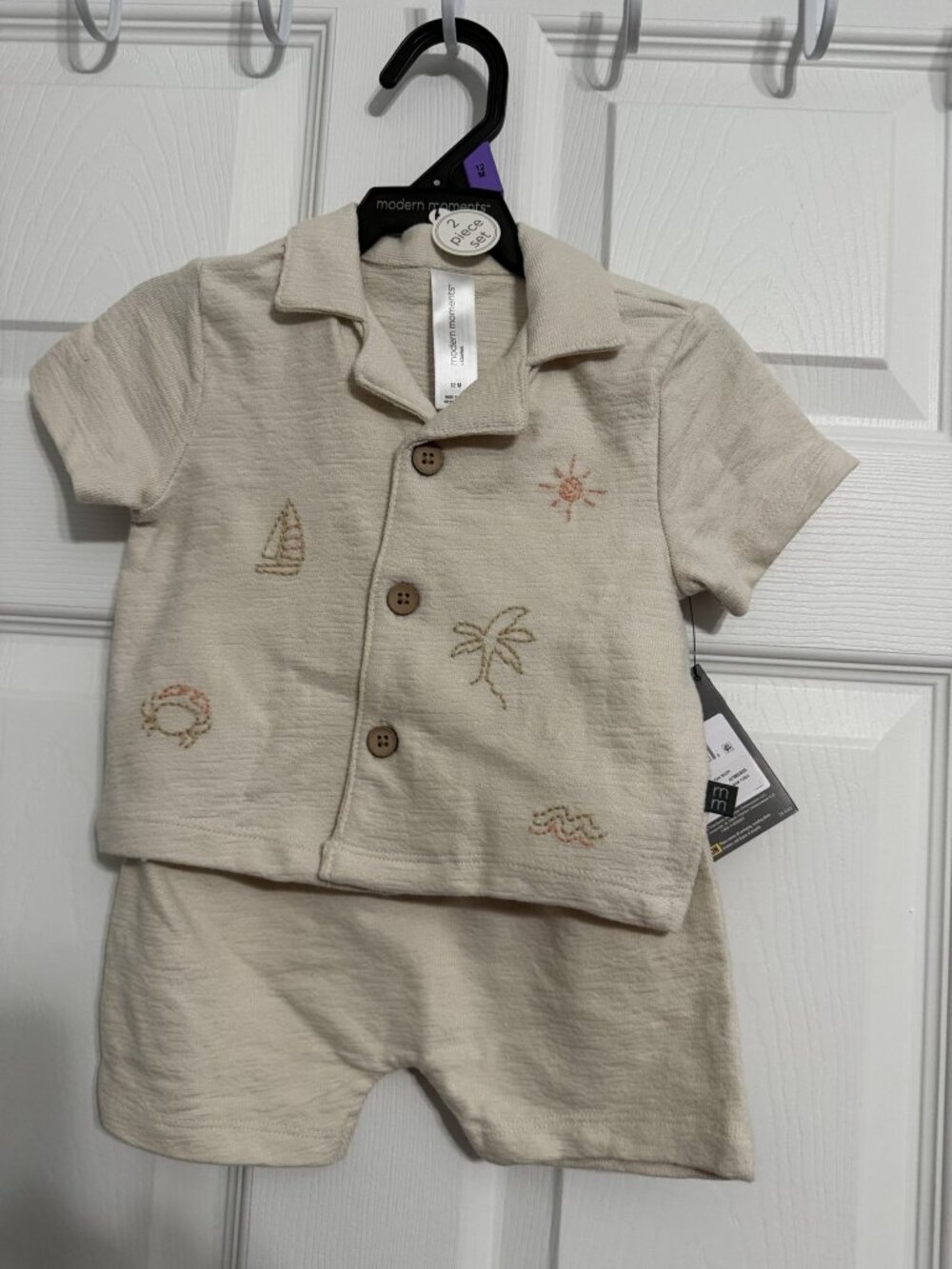 Modern Moments Baby 2-Piece Set Coastal Embroidered 12M